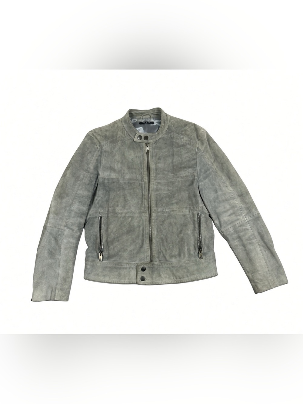 Gucci Suede Moto Jacket Mens 52 Grey Sage Leather Biker Made Tom Ford